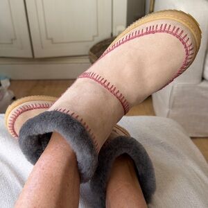 Free People NEW Laidback London Pull On Beige Suede Gray Shearling Ankle Boot🌈